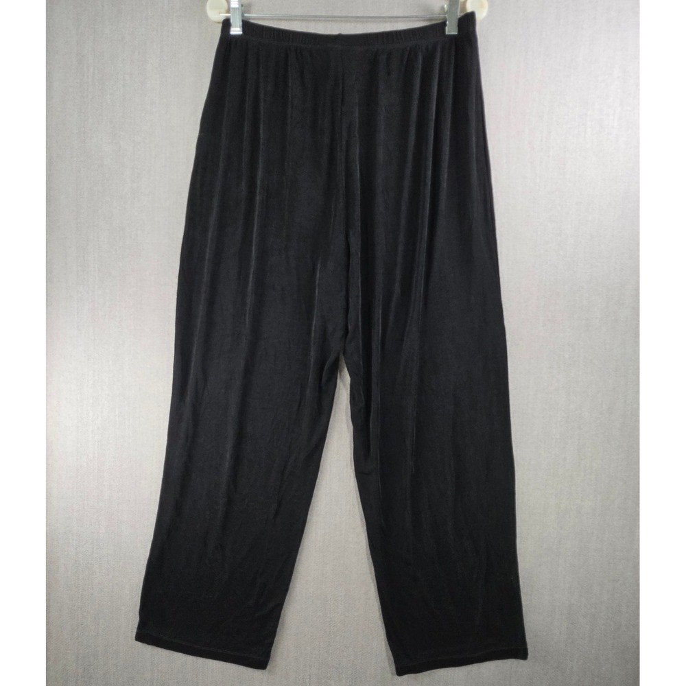 Slinky Brand Wide Leg Pants Women P1X Black Ribbed Elastic Waist Made in USA - Picture 2 of 16